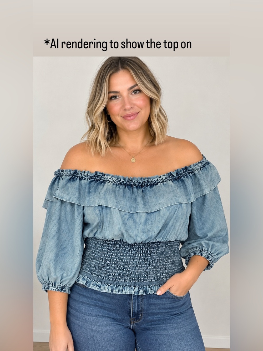 NWOT Women's Light Blue Smocked Chambray Ruffle Top